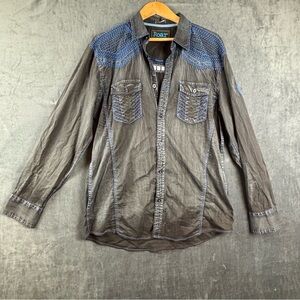 Roar Men’s Signature Black and Blue Embroidered Shirt in large